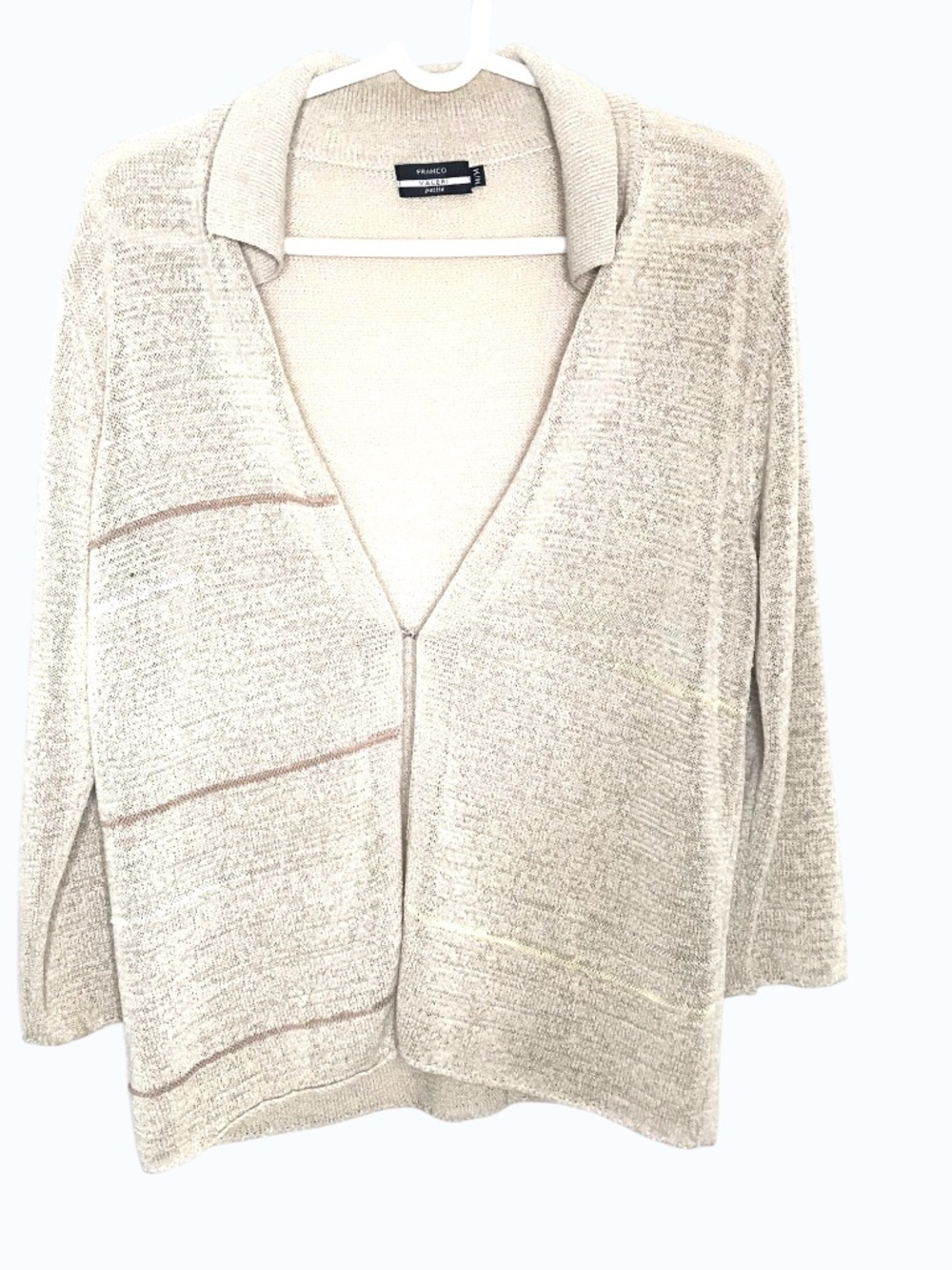 Petite Beige Open Front Knit Cardigan Sweater Size L Lightweight